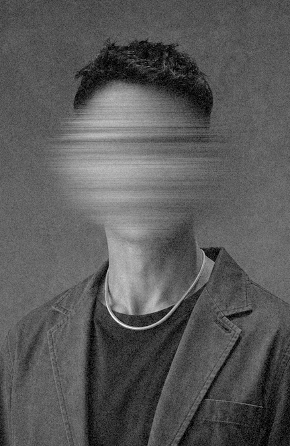 Monochrome portrait with horizontal motion distortion